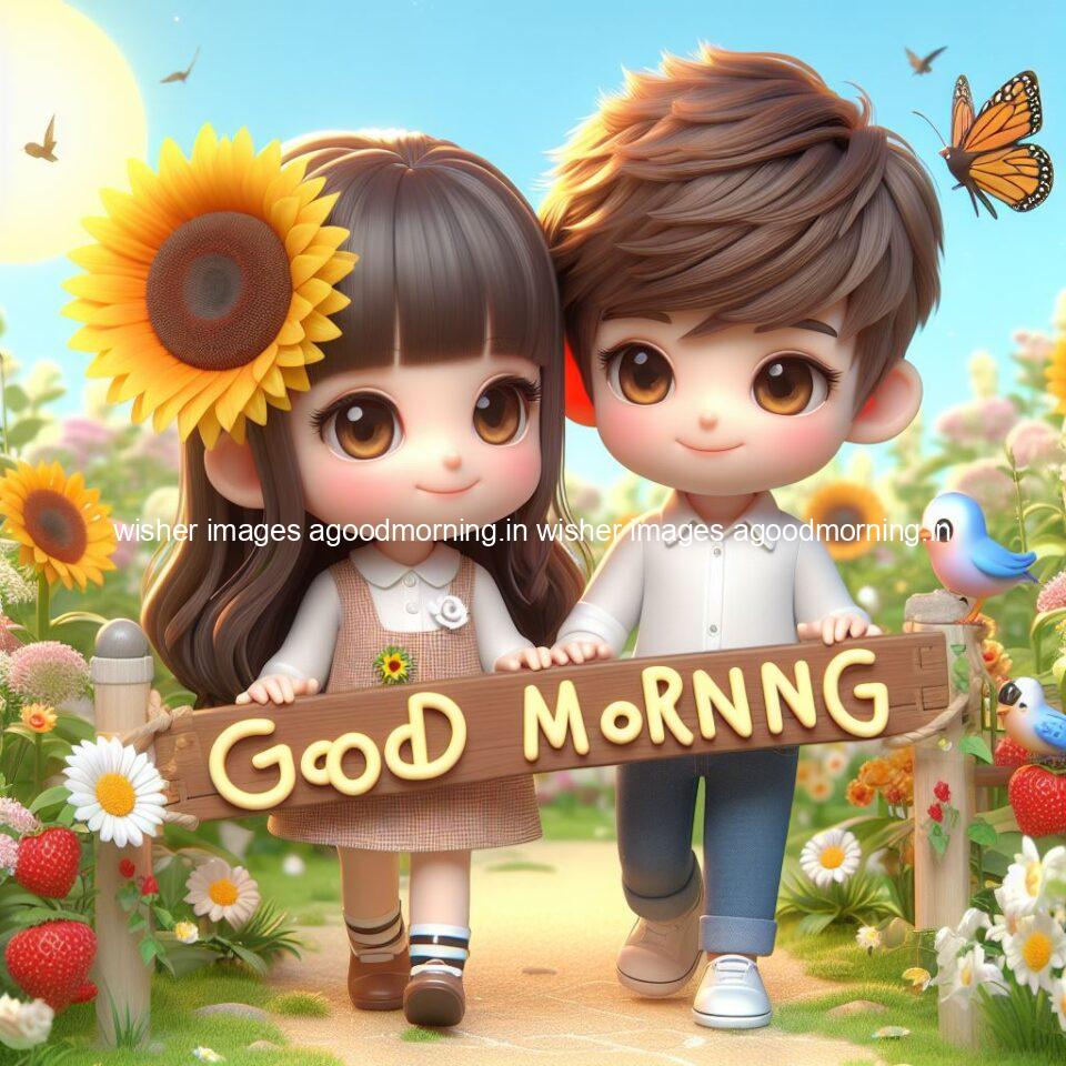 good morning couple images couple is walking in garden with all around flowers are placed with butterfly morning vibes ()