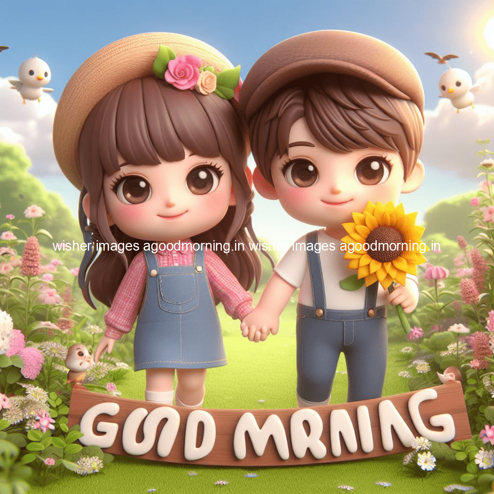 good morning couple images couple is walking in garden with all around flowers are placed with butterfly morning vibes ()