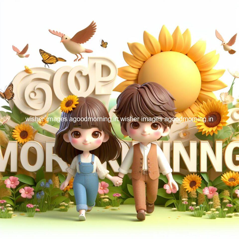 good morning couple images couple is walking in garden with all around flowers are placed with butterfly morning vibes ()