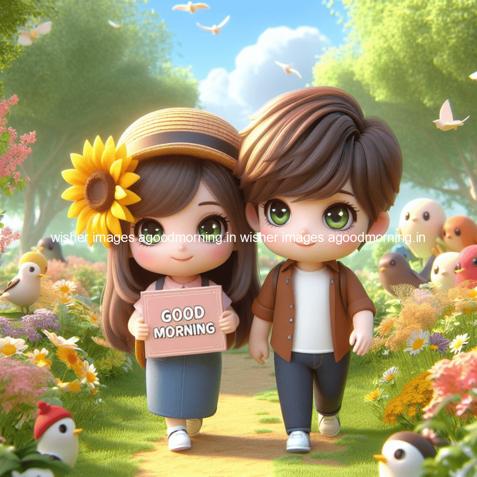 good morning couple images couple is walking in garden with all around flowers are placed with butterfly morning vibes ()