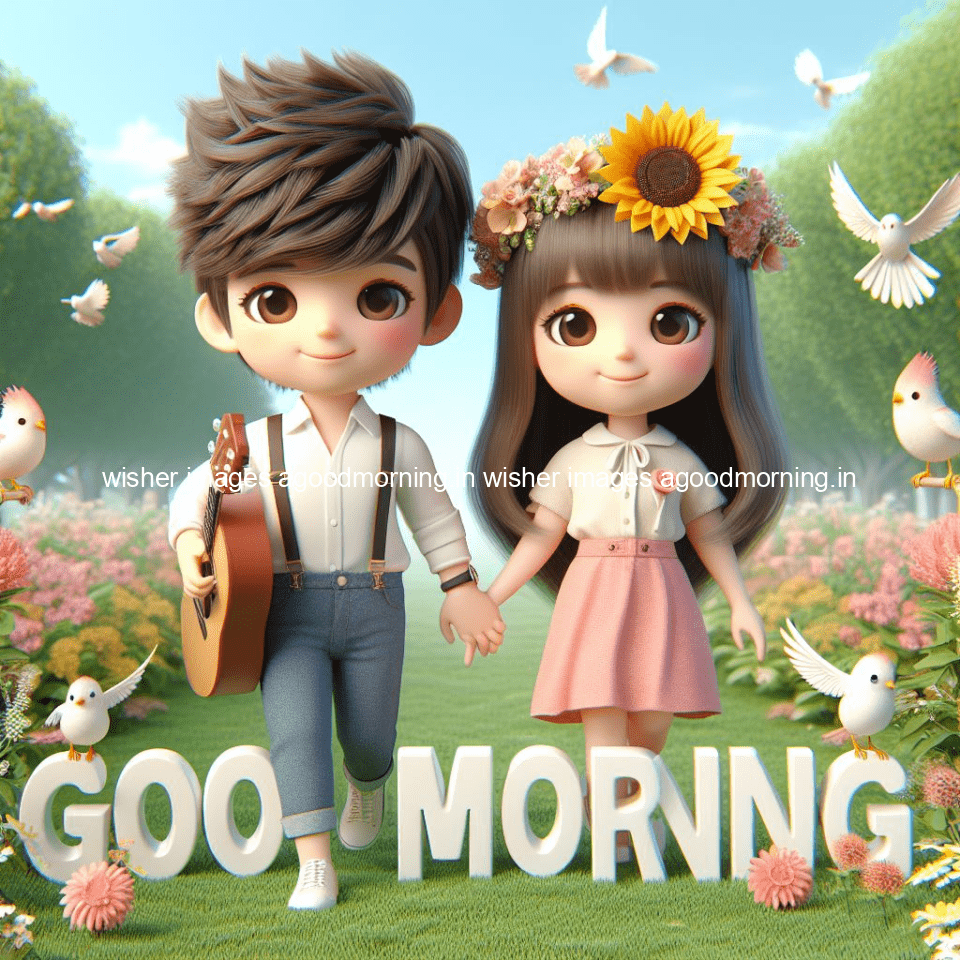 good morning couple images couple is walking in garden with all around flowers are placed with butterfly morning vibes ()