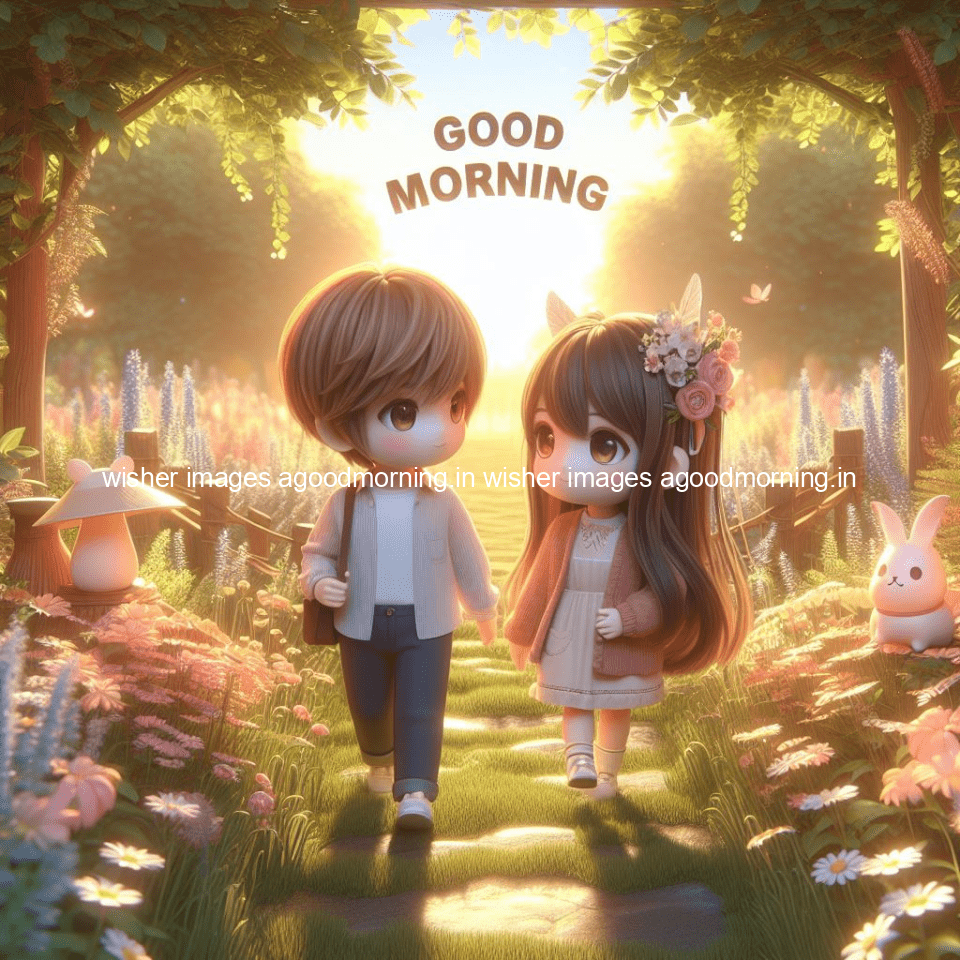 good morning couple images couple is walking in garden with all around flowers are placed with butterfly morning vibes ()