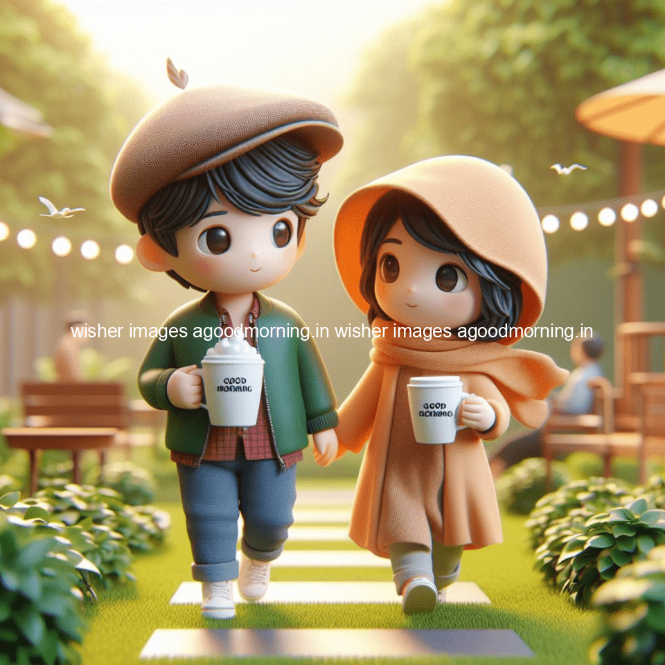 good morning couple images couple is walking in garden with all around flowers are placed with butterfly morning vibes ()