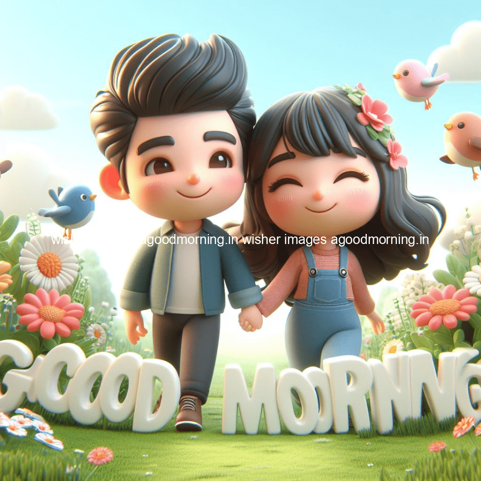 good morning couple images couple is walking in garden with all around flowers are placed with butterfly morning vibes ()