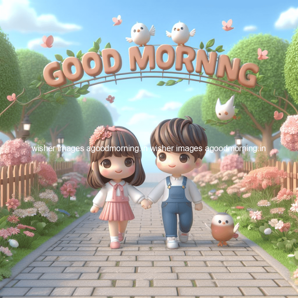 135+ Good Morning Couple Images || Free Download 8 good morning couple images couple is walking in garden with all around flowers are placed with butterfly morning vibes ()