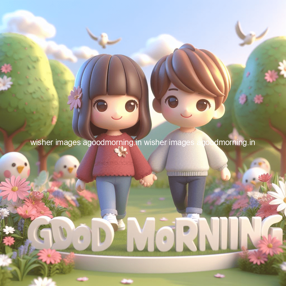 good morning couple images couple is walking in garden with all around flowers are placed with butterfly morning vibes ()