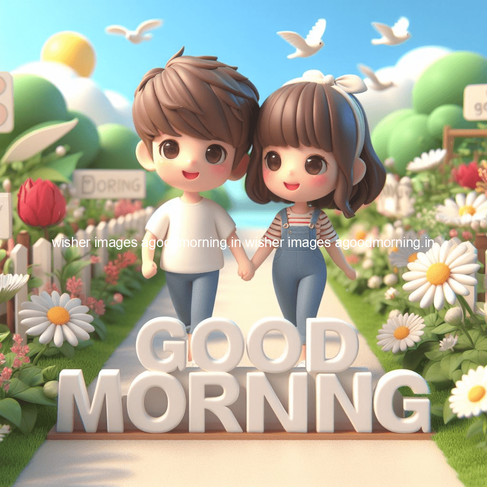 good morning couple images couple is walking in garden with all around flowers are placed with butterfly morning vibes ()