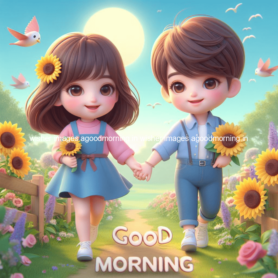 good morning couple images couple is walking in garden with all around flowers are placed with butterfly morning vibes ()