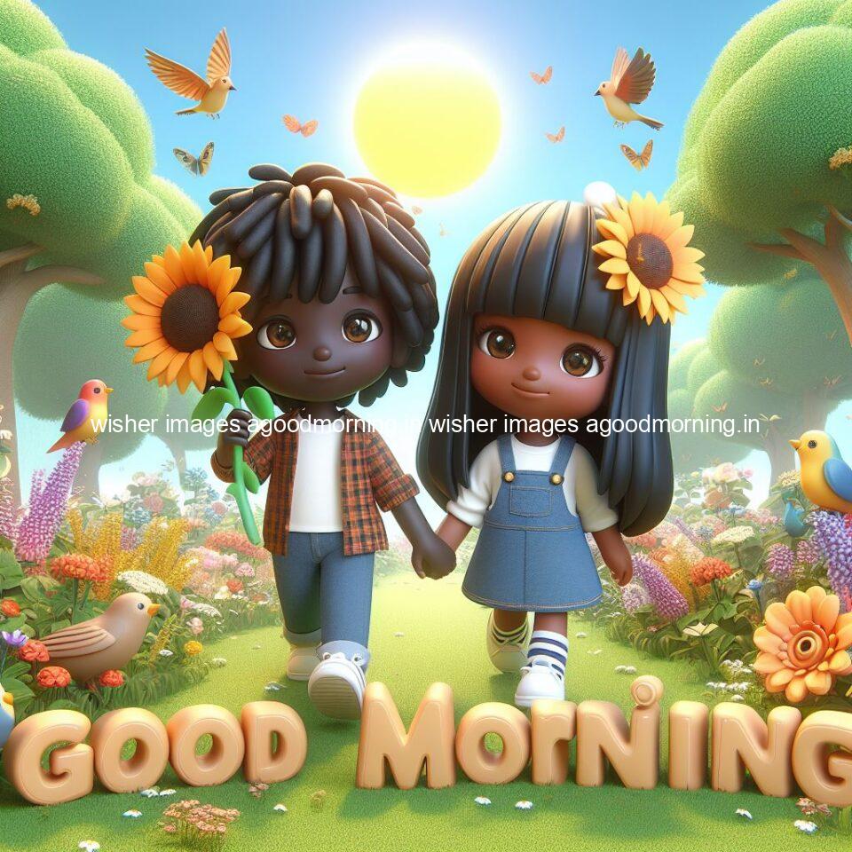 good morning couple images couple is walking in garden with all around flowers are placed with butterfly morning vibes ()