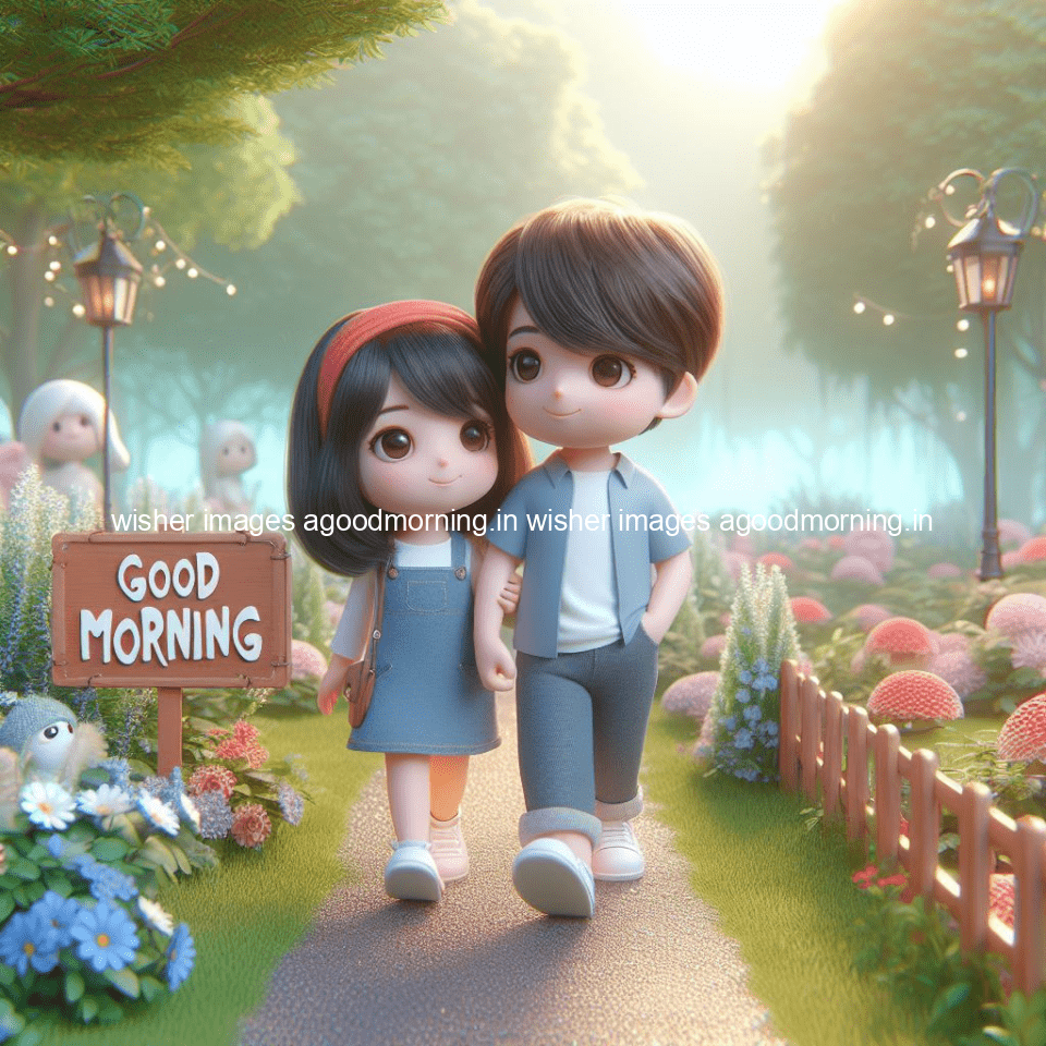 good morning couple images couple is walking in garden with all around flowers are placed with butterfly morning vibes ()