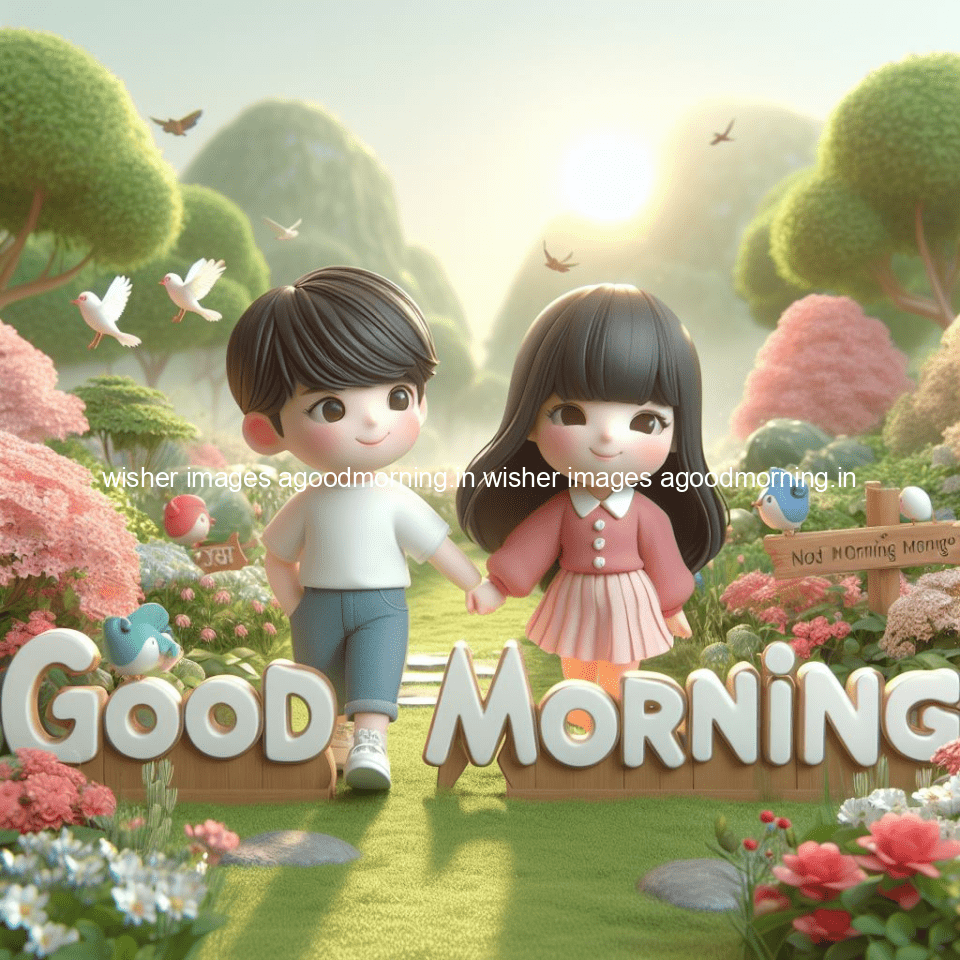 good morning couple images couple is walking in garden with all around flowers are placed with butterfly morning vibes ()