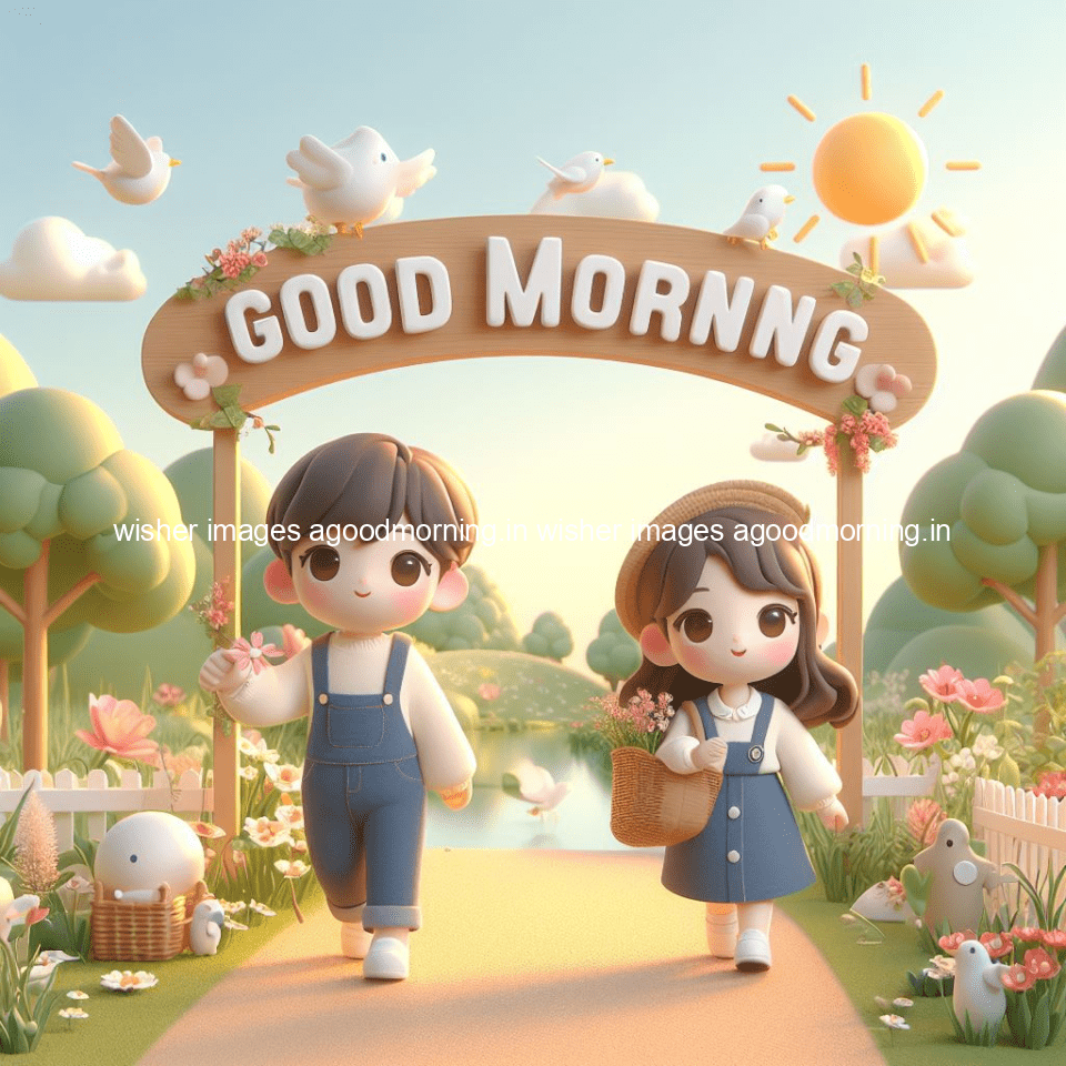 good morning couple images couple is walking in garden with all around flowers are placed with butterfly morning vibes ()