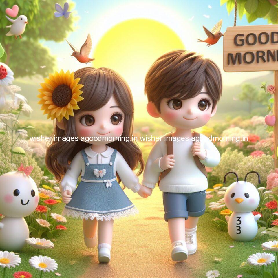 good morning couple images couple is walking in garden with all around flowers are placed with butterfly morning vibes ()