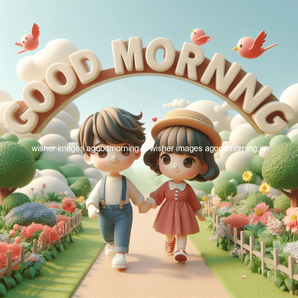 good morning couple images couple is walking in garden with all around flowers are placed with butterfly morning vibes ()