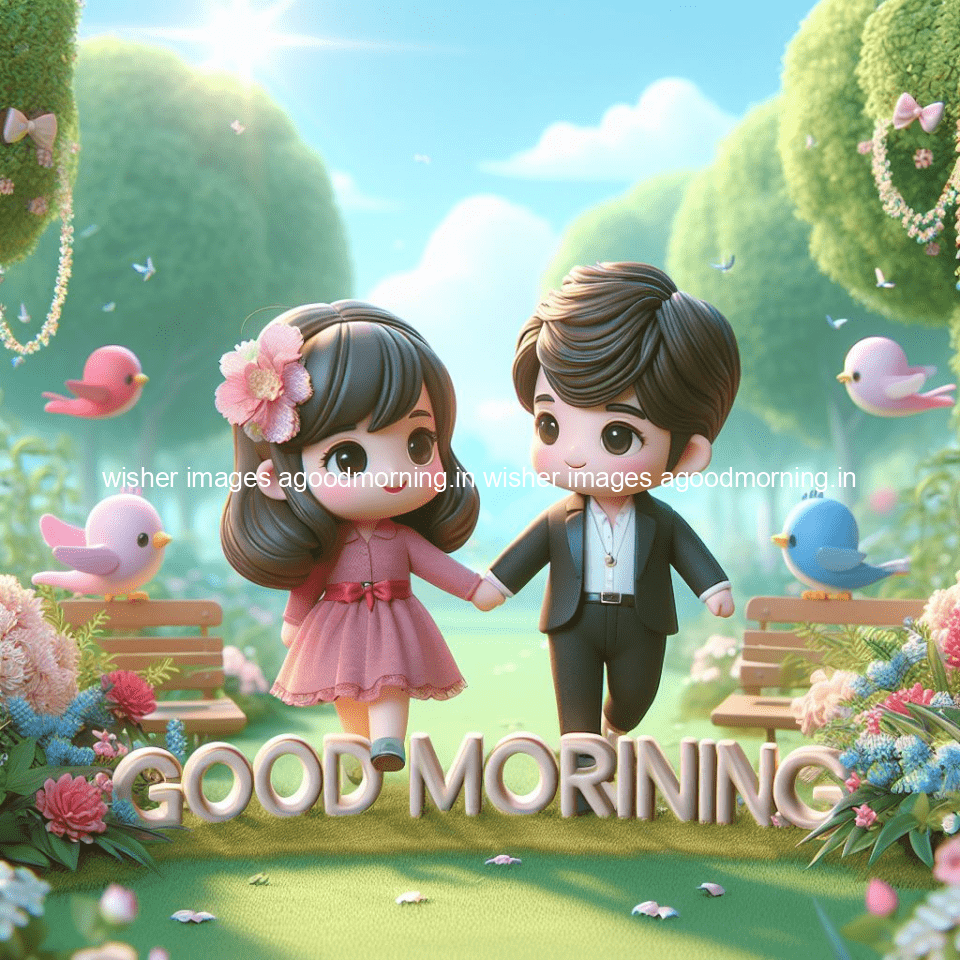 good morning couple images couple is walking in garden with all around flowers are placed with butterfly morning vibes ()