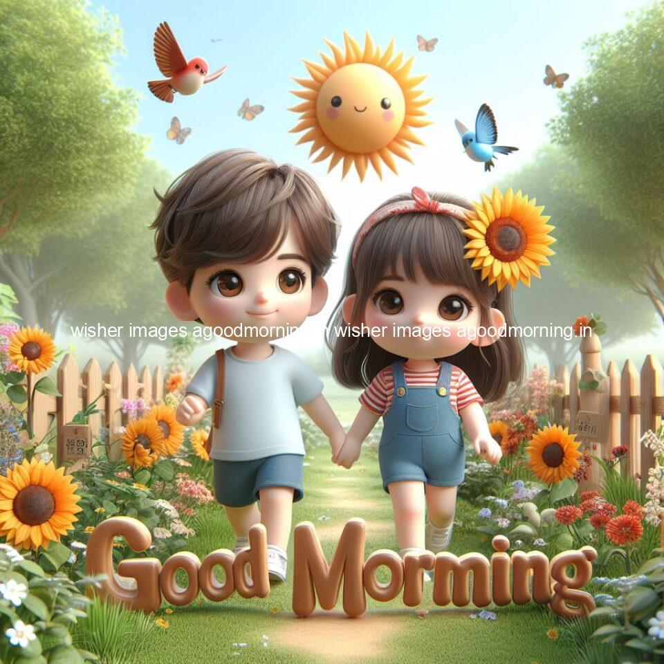 good morning couple images couple is walking in garden with all around flowers are placed with butterfly morning vibes ()