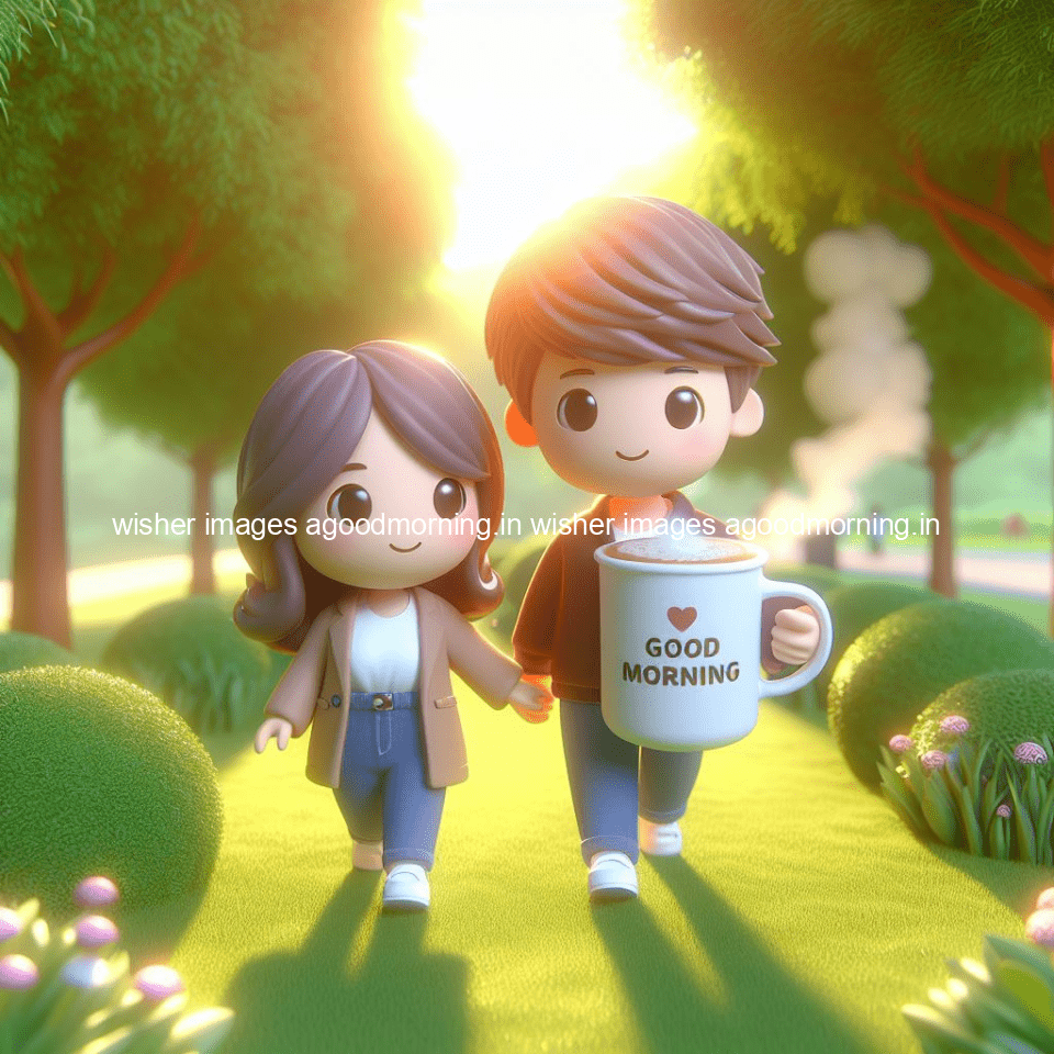 good morning couple images couple is walking in garden with all around flowers are placed with butterfly morning vibes ()