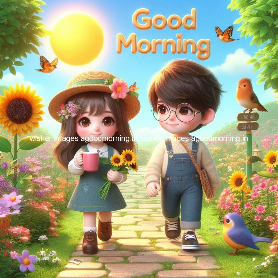 135+ Good Morning Couple Images || Free Download 78 good morning couple images couple is walking in garden with all around flowers are placed with butterfly morning vibes ()