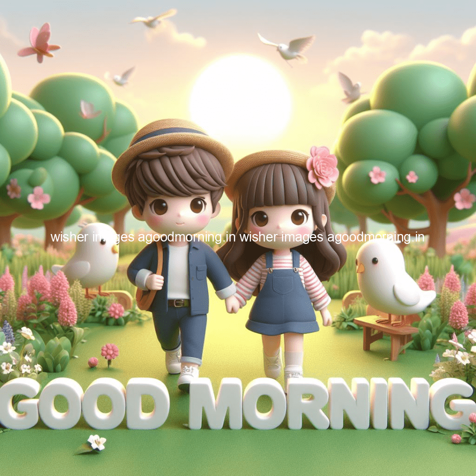 good morning couple images couple is walking in garden with all around flowers are placed with butterfly morning vibes ()