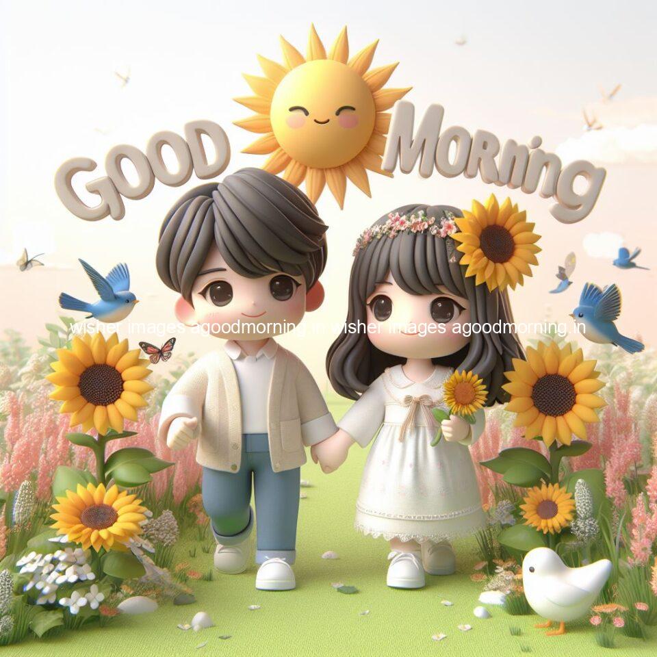 good morning couple images couple is walking in garden with all around flowers are placed with butterfly morning vibes ()