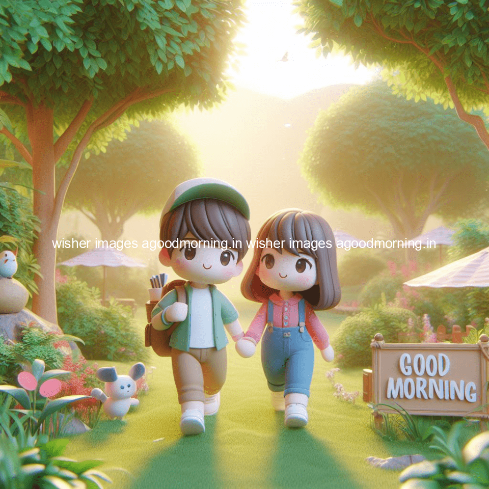 good morning couple images couple is walking in garden with all around flowers are placed with butterfly morning vibes ()