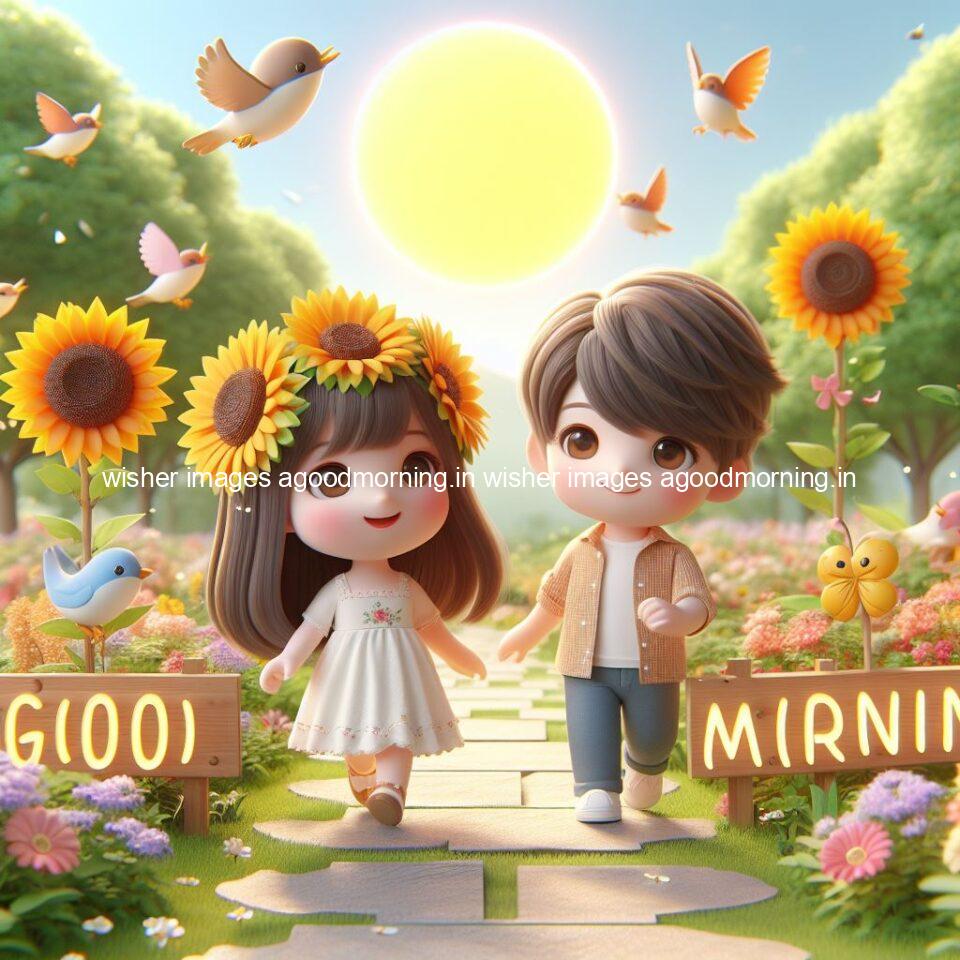 good morning couple images couple is walking in garden with all around flowers are placed with butterfly morning vibes ()