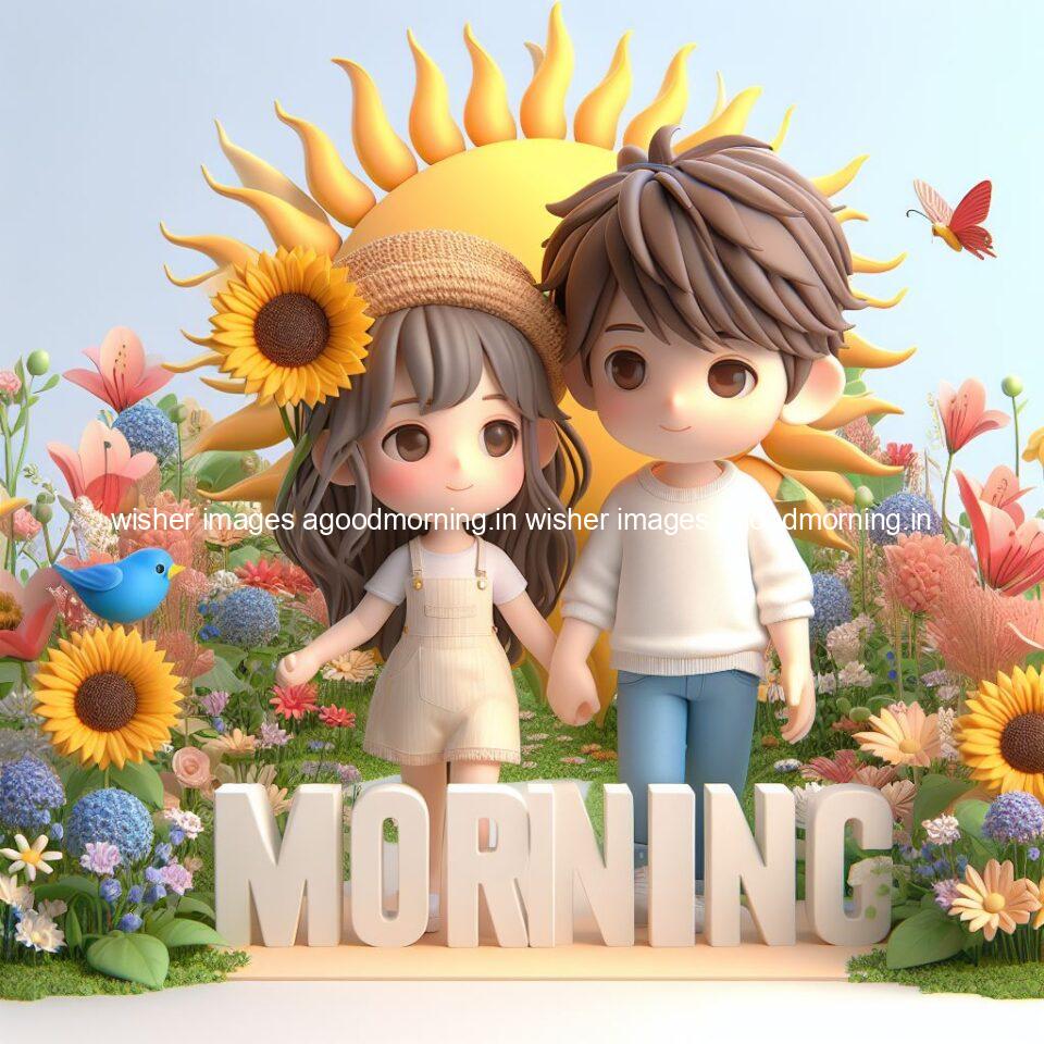 good morning couple images couple is walking in garden with all around flowers are placed with butterfly morning vibes ()