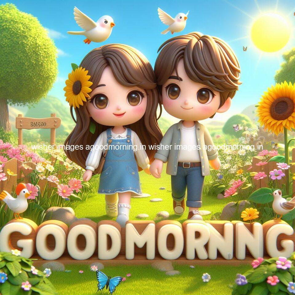 good morning couple images couple is walking in garden with all around flowers are placed with butterfly morning vibes ()