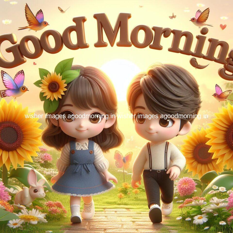 good morning couple images couple is walking in garden with all around flowers are placed with butterfly morning vibes ()