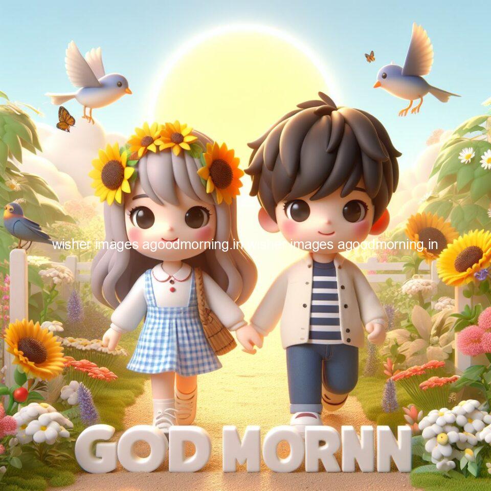 good morning couple images couple is walking in garden with all around flowers are placed with butterfly morning vibes ()