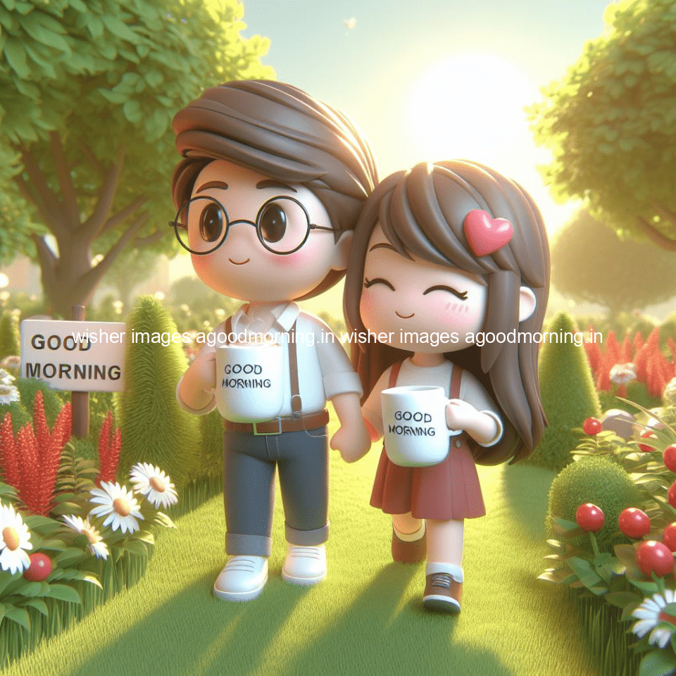 good morning couple images couple is walking in garden with all around flowers are placed with butterfly morning vibes ()