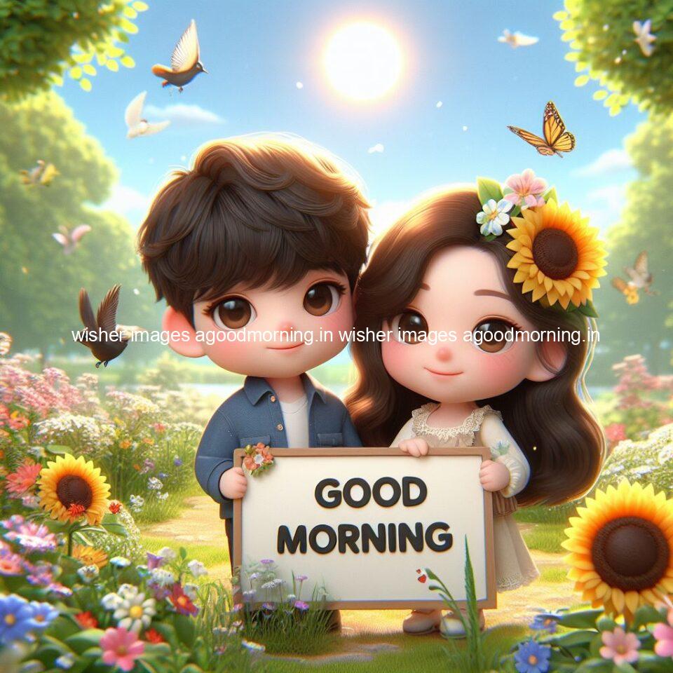 good morning couple images couple is walking in garden with all around flowers are placed with butterfly morning vibes ()