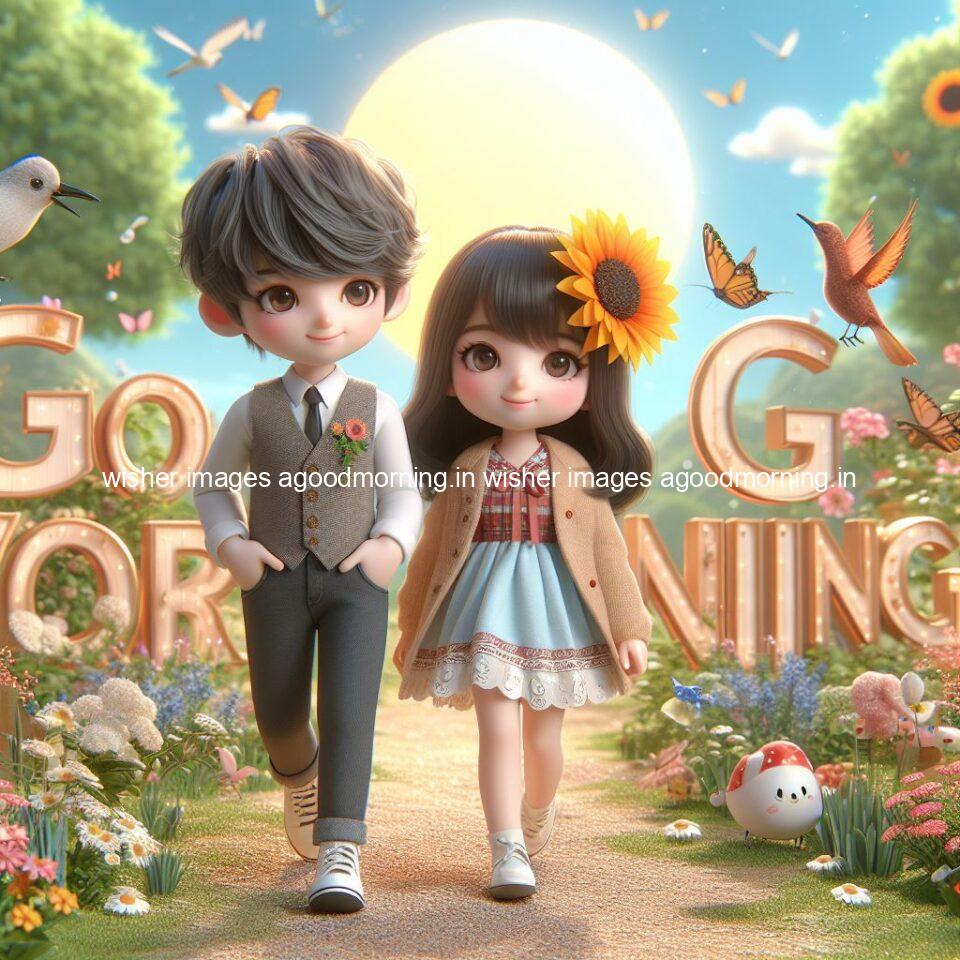 good morning couple images couple is walking in garden with all around flowers are placed with butterfly morning vibes ()