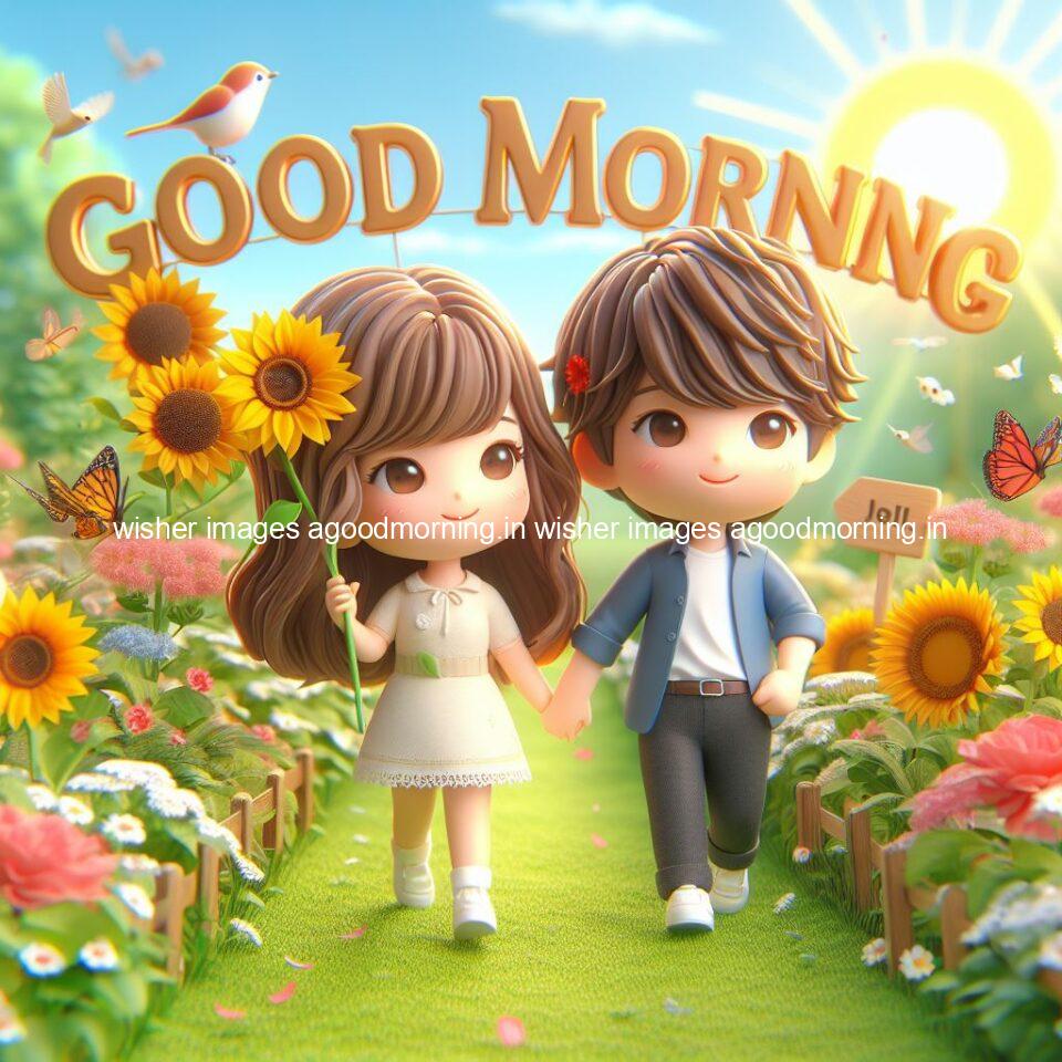 good morning couple images couple is walking in garden with all around flowers are placed with butterfly morning vibes ()