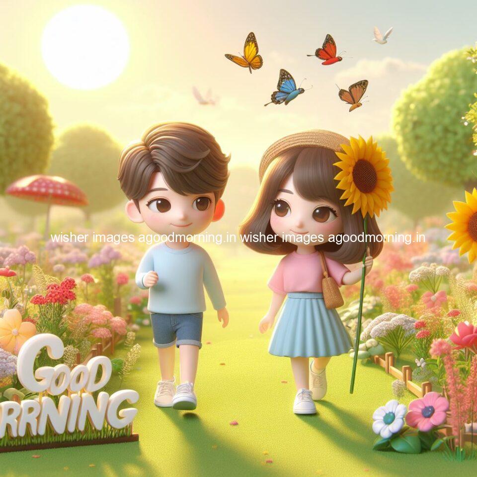 135+ Good Morning Couple Images || Free Download 110 good morning couple images couple is walking in garden with all around flowers are placed with butterfly morning vibes ()