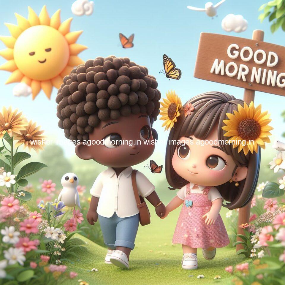 good morning couple images couple is walking in garden with all around flowers are placed with butterfly morning vibes ()