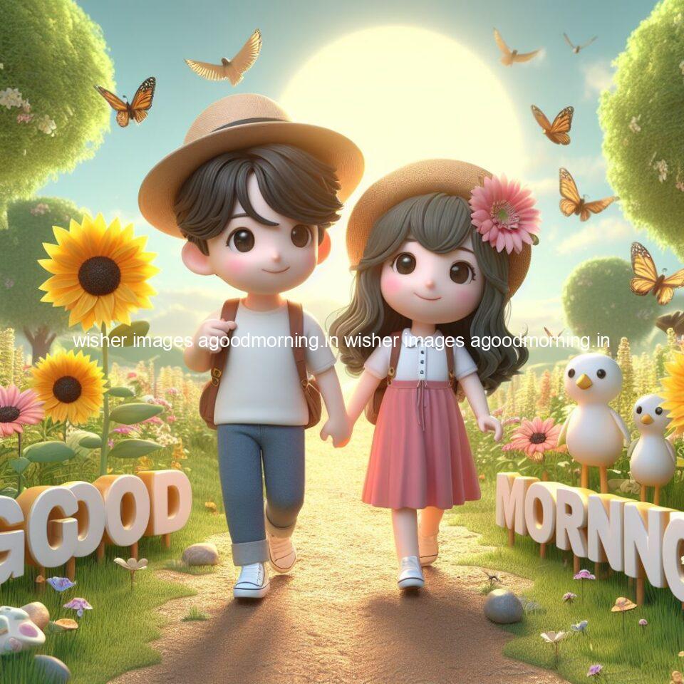 135+ Good Morning Couple Images || Free Download 113 good morning couple images couple is walking in garden with all around flowers are placed with butterfly morning vibes ()