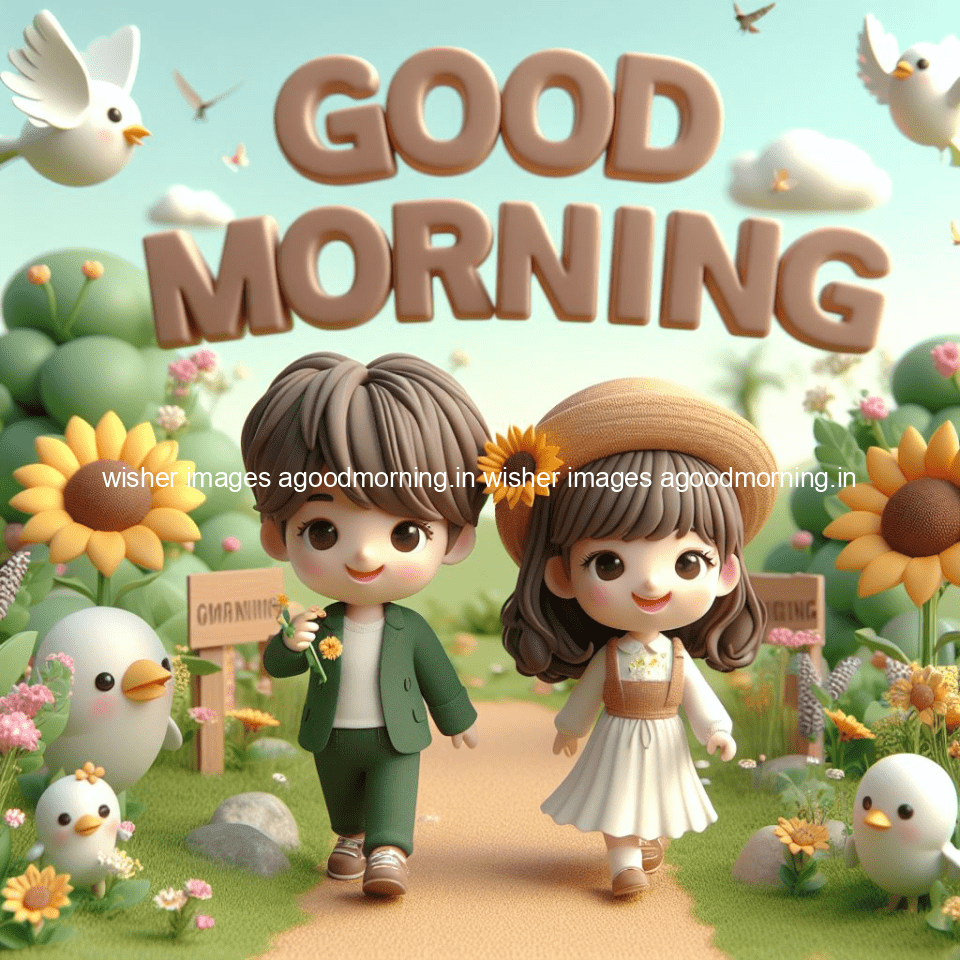 good morning couple images couple is walking in garden with all around flowers are placed with butterfly morning vibes ()