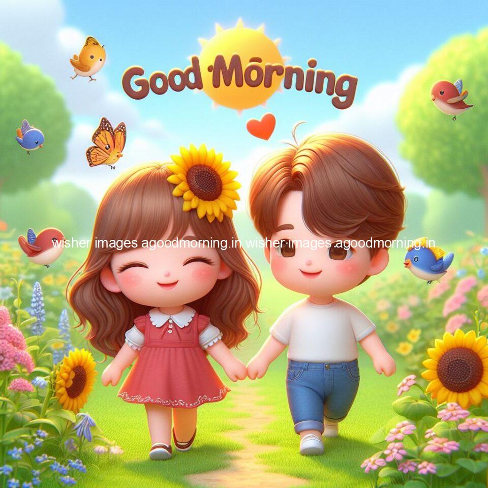 135+ Good Morning Couple Images || Free Download 123 good morning couple images couple is walking in garden with all around flowers are placed with butterfly morning vibes ()