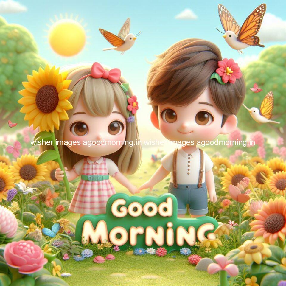 good morning couple images couple is walking in garden with all around flowers are placed with butterfly morning vibes ()