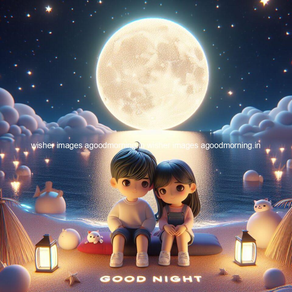 good night couple image with behind the beautifull moon the couple is walking in road with good night ()