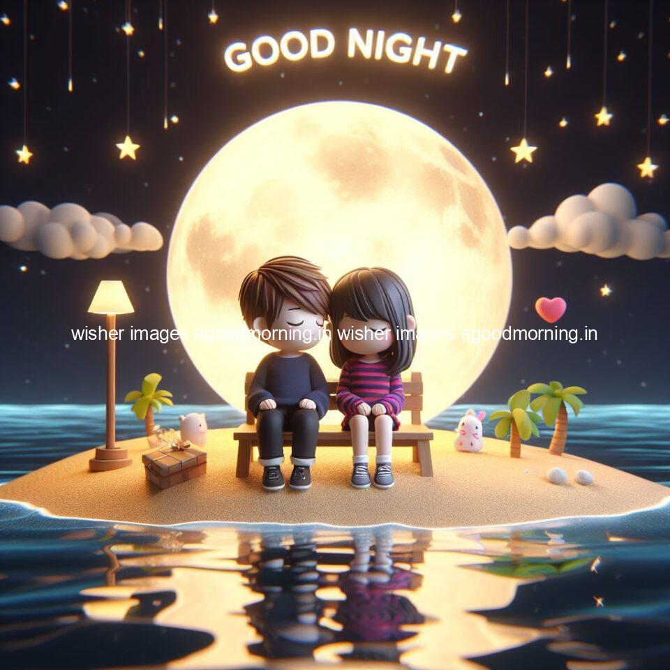 good night couple image with behind the beautifull moon the couple is walking in road with good night ()