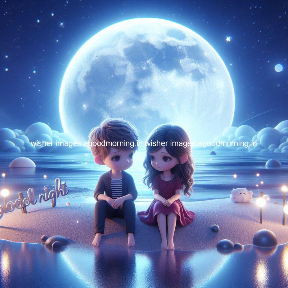 good night couple image with behind the beautifull moon the couple is walking in road with good night ()