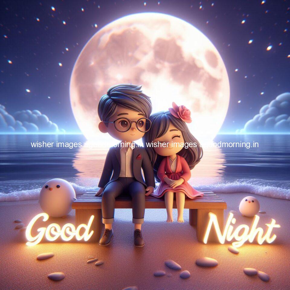 good night couple image with behind the beautifull moon the couple is walking in road with good night ()