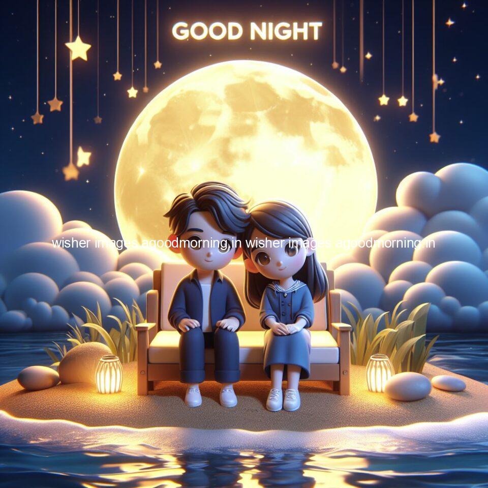 good night couple image with behind the beautifull moon the couple is walking in road with good night ()