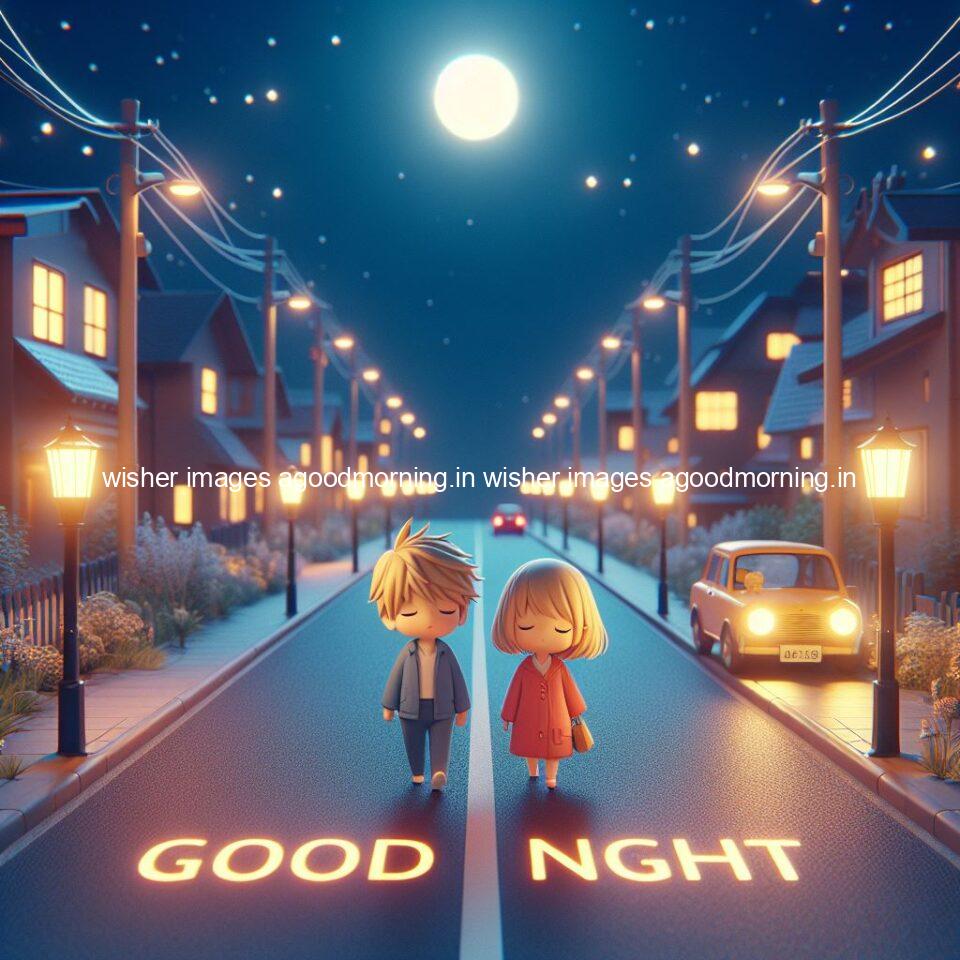 145+ Good Night Couple Images || Free Download 4 good night couple image with behind the beautifull moon the couple is walking in road with good night ()