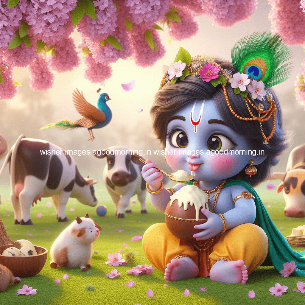 kanha ji ki picture kanha ji hs wallpaper with beautiful background with full garden and blue and green background ()