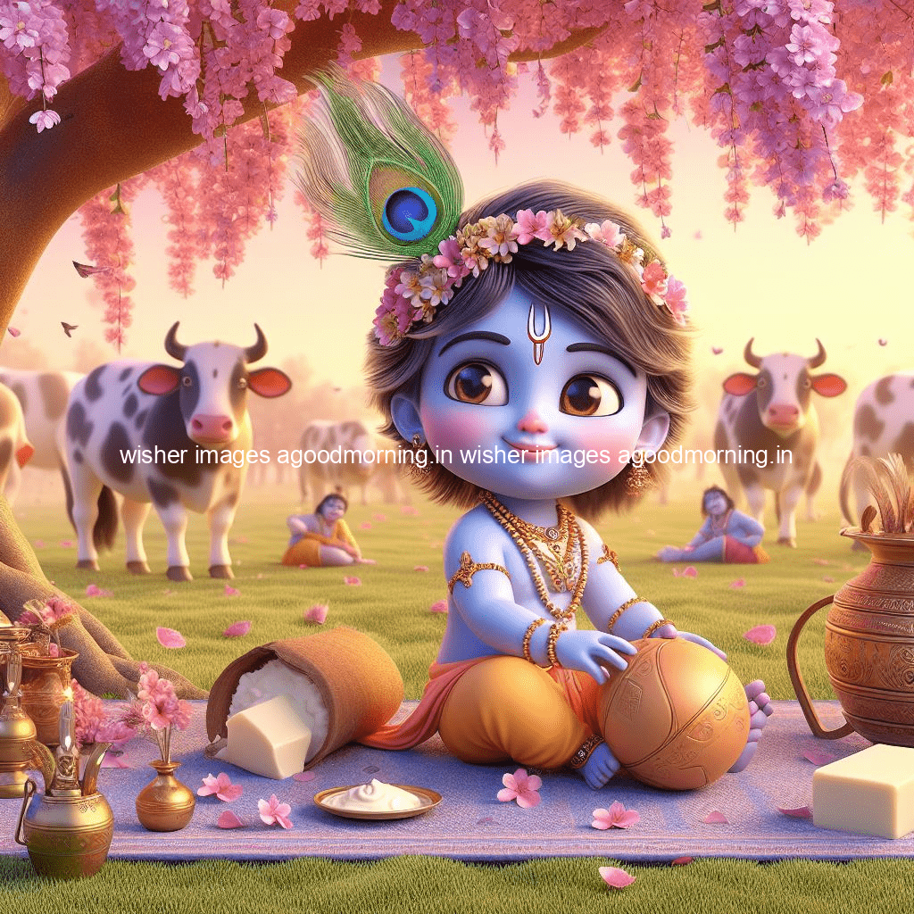 kanha ji ki picture kanha ji hs wallpaper with beautiful background with full garden and blue and green background ()