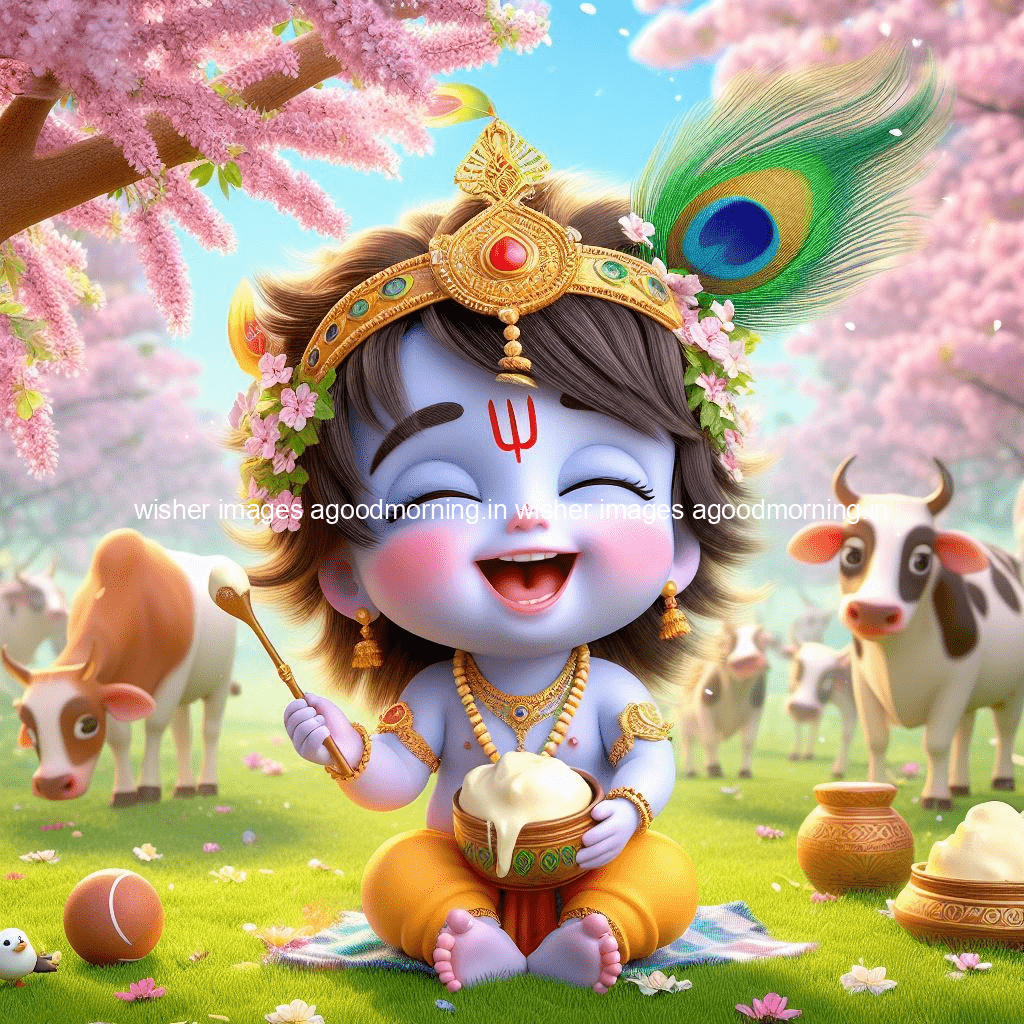 kanha ji ki picture kanha ji hs wallpaper with beautiful background with full garden and blue and green background ()