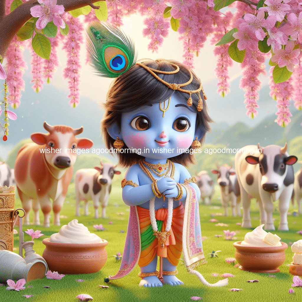 kanha ji ki picture kanha ji hs wallpaper with beautiful background with full garden and blue and green background ()